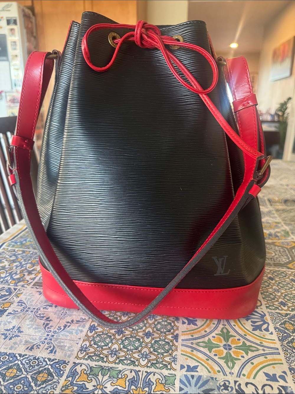 Louis Vuitton Black & Red Epi Leather Drawstring Bucket Bag